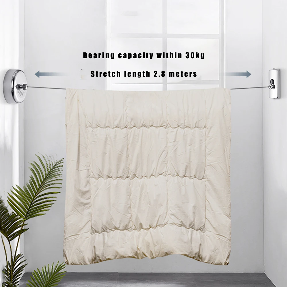 Stainless Steel Wall-mounted Clothes Line Windproof 2.8m Adjustable Strength Nylon Durable Non-slip Drying Rack Rope Laundry 3