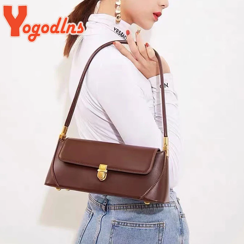 Yogodlns Retro Flap Underarm Bag for Women PU Leather Shoulder Bag Luxury Armpit Handbag Designer Clutch Purrse Bolsa