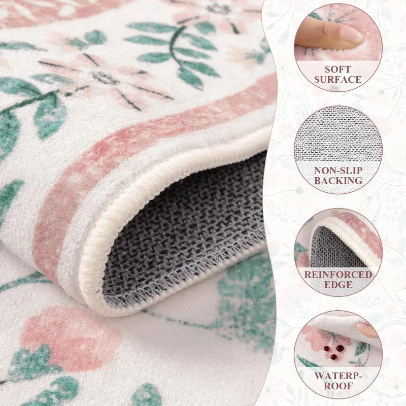 Retro Floral Living Room Carpet High-end Creative Luxury Art Design Bedroom Rug Machine Washable Non-slip Coffee Table Mat Tapis