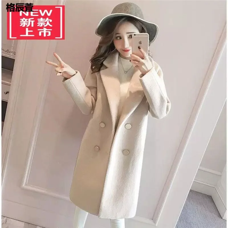 Double Breasted Wool Coat Cotton/Thickened Woolen Coat Women's Long 2024 Autumn/Winter New Korean Loose Quilted Wool Coat Female