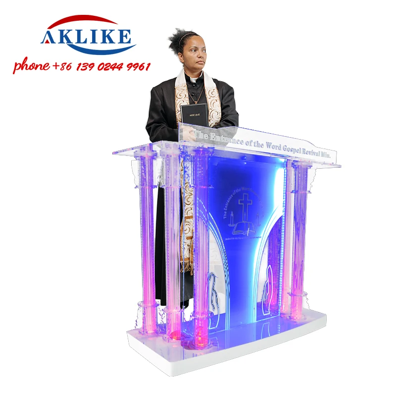 Speech Lectern With Led Light Modern Rostrum Multifunction Dais Clear Church Pulpit Prize Giving Ceremony Podium