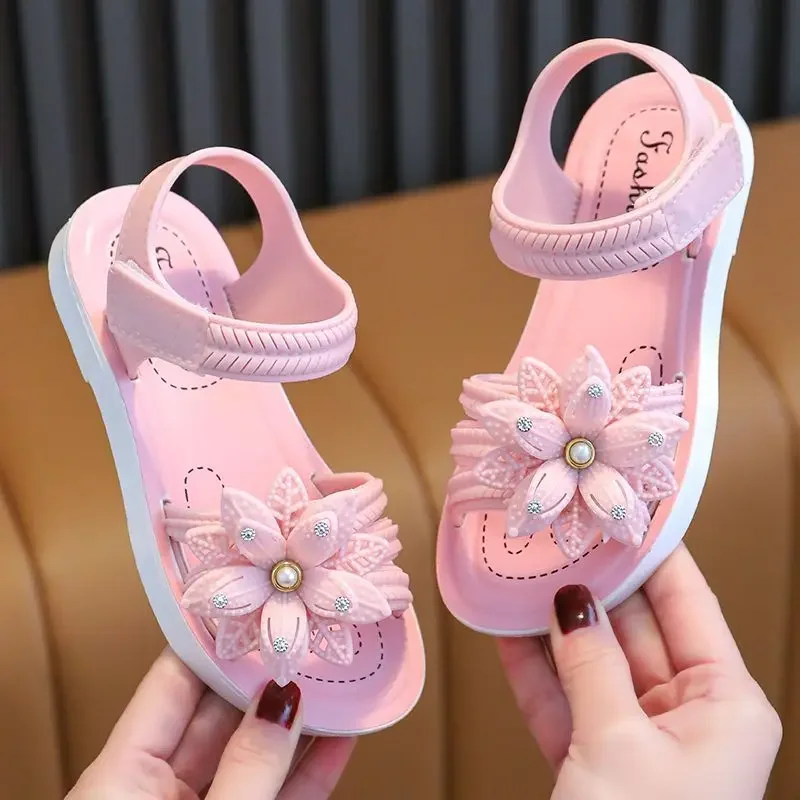 Cute Pink White Sandals Flower Decor Open Toe Sandals Kids Girls Breathable Lightweight Sandals Summer Indoor Outdoor Beach 9 Sc26512fea3c64853aab23fad2d22e5cbd