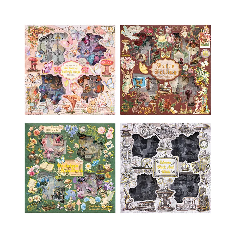 Retro Floral Stickers Set for DIY Crafts Scrapbooking