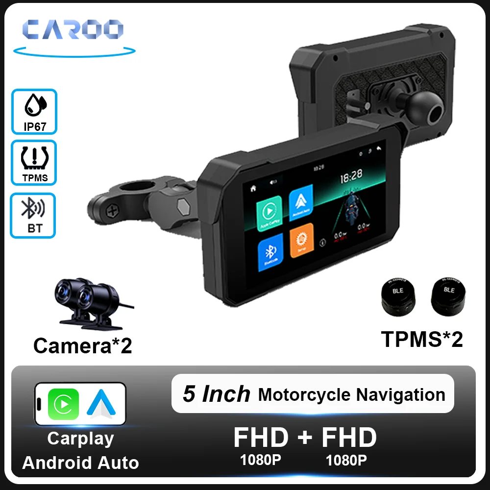 Motorcycle Navigation Screen 5 inch Motorcycle DVR GPS Navigation Multimedia Player Wireless CarPlay Android Auto IP67 Waterproof Screen Recorder night sight
