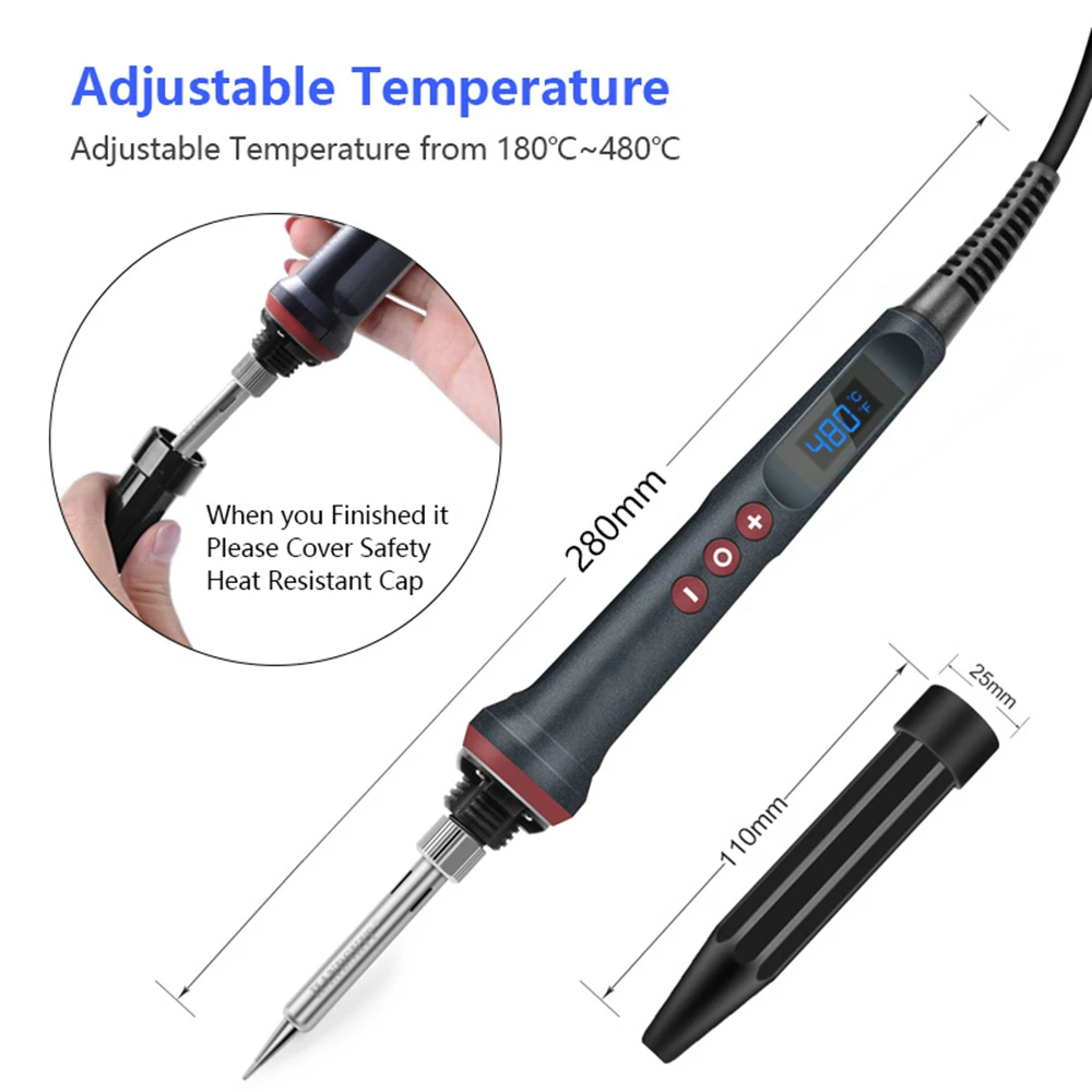 110V 220V Digital Electric Soldering Iron 100W High-power Adjsutable Thermal Control Soldering Iron Portable Welding Repair Tool