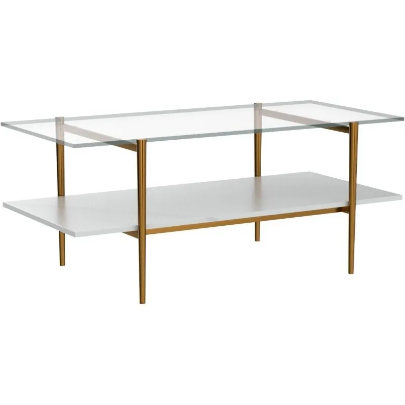 Tadio Glass Coffee Table, Double Layer Glass Coffee Table for Living Space,  Ultra Clear Glass Top,L41"x W21"x L17" 5
