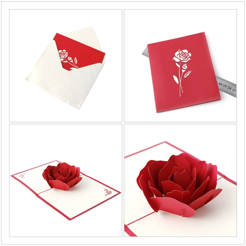 3D for Pop Up Rose Flower Greeting Card for Birthday Mothers Father's Day Graduation Wedding Anniversary with Envelope G