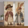2pcs, Popular Curtain Panels 2D print Two rabbits holding hands Machine Washable Fabric (without rod) Thermal Insulation, and 1