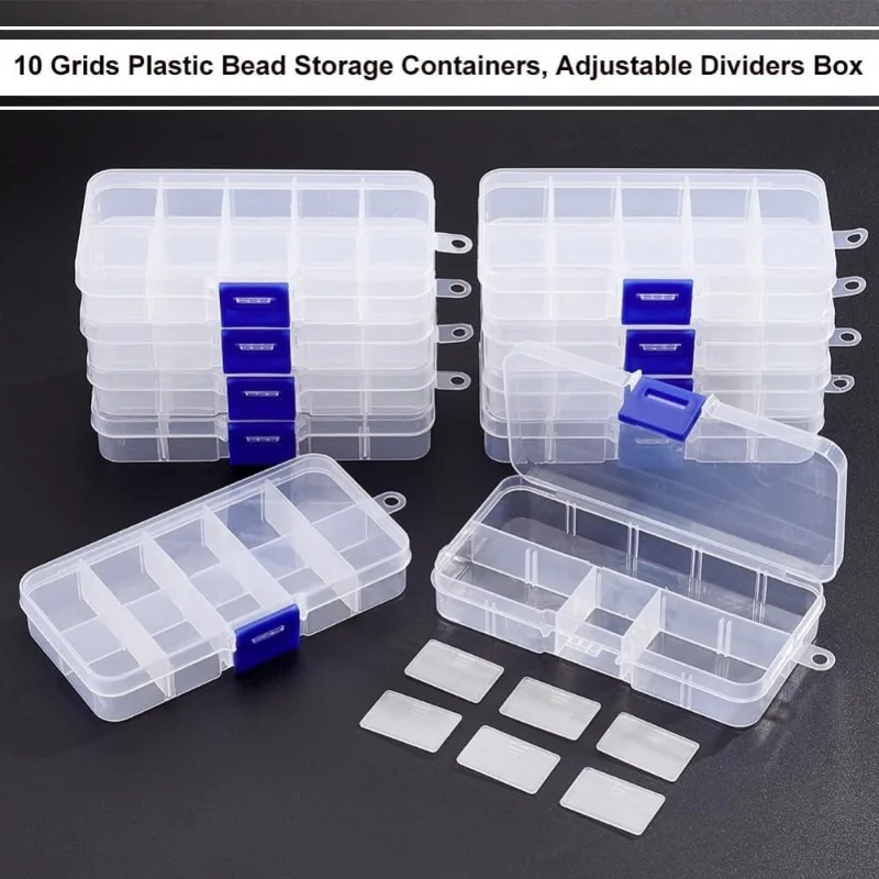 10 Pack 8 Grids Plastic Organizer Box 2.7x4.7x0.89 Clear Plastic Jewelry Dividers Box Organizer Mini Tackle Boxes Jewelry