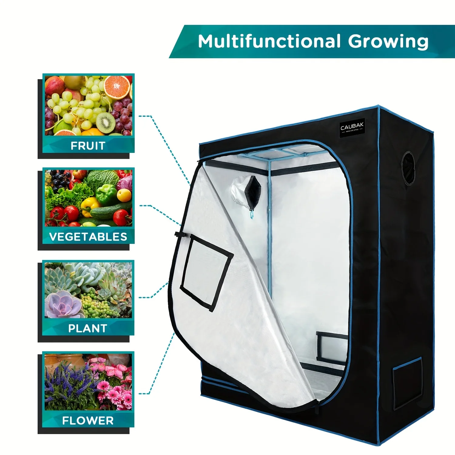 CAU 120 x 60 x 150 cm Pflanzenwachstumszelt mit Beobachtungsfenster, abnehmbarem Tablett und Pflanzenwachstumsset für den Innenbereich