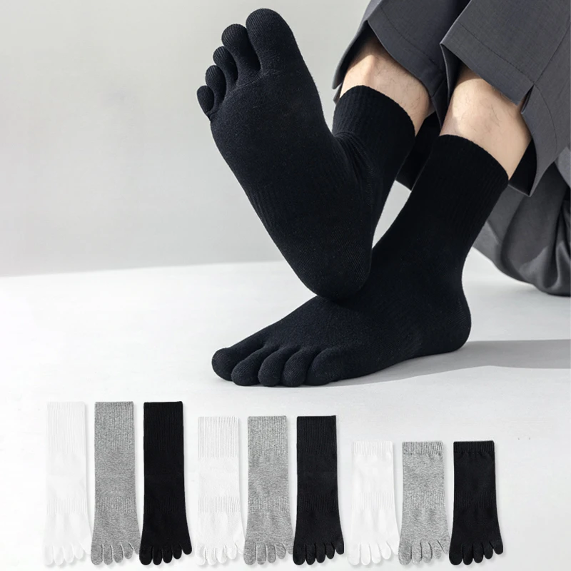 3 Pairs Cotton Five Finger Socks Men Thin Summer Gym Sport Crew Socks with Separate Fingers Non-slip Cotton Toe Midi Tube five finger socks