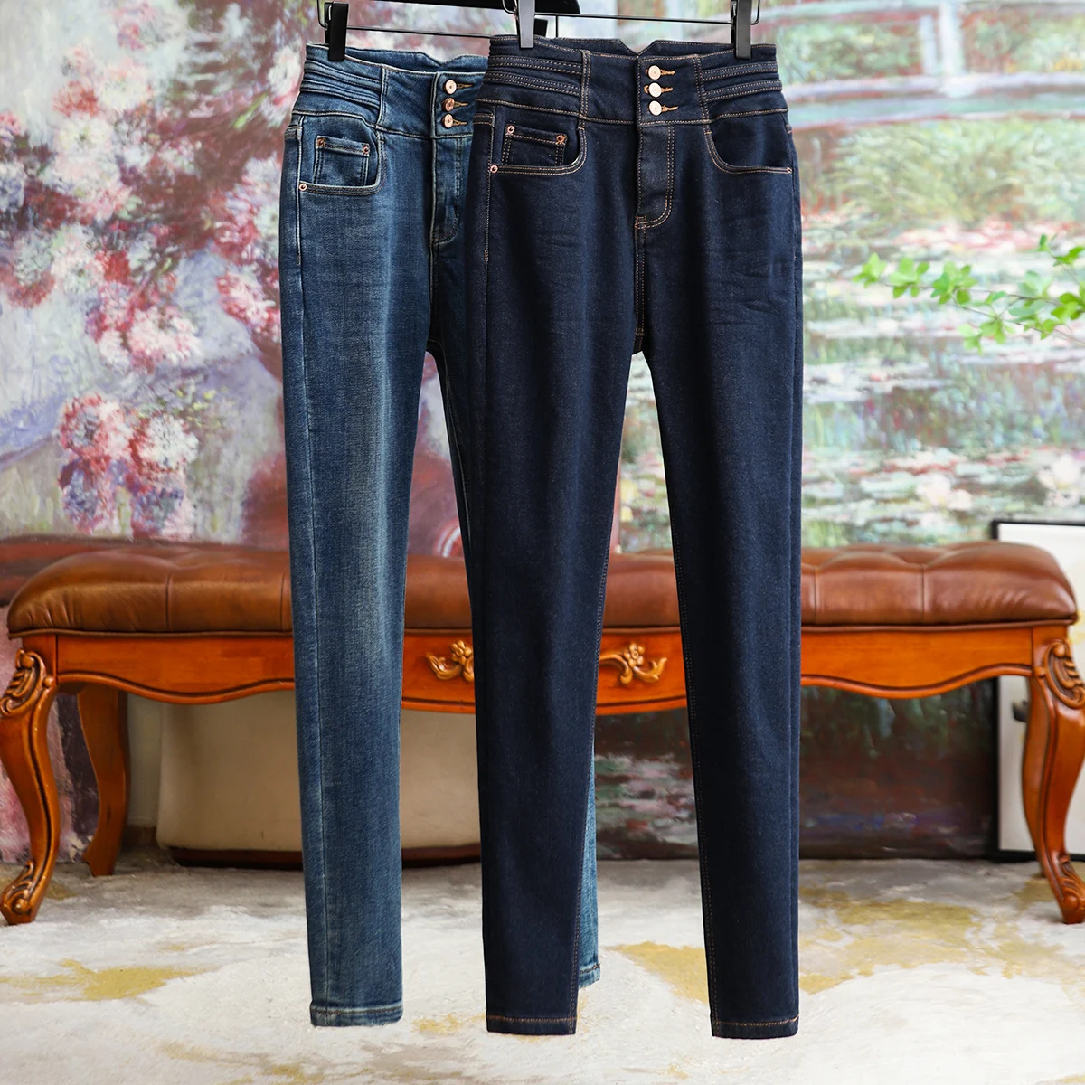 

Fashion Pressure Belly High-waisted Padded Small Feet Jeans Female Fall Winter 2023 New Warm Comfortable Pants Commuting Leisure