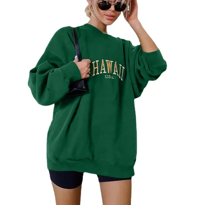 2024 Autumn Clothes European and American Letter Printed Sweater Women Casual Trend Long-sleeved Round Neck Fashion Pullover Top
