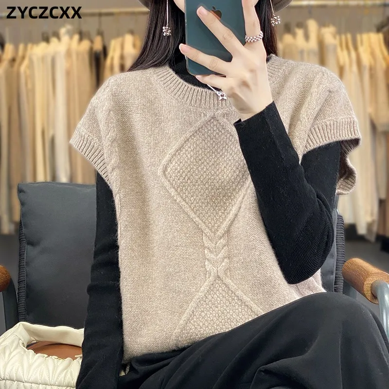 

100% Merino Wool Sweater Vest Women's Thick Loose Sleeveless Sweater Women's Fall/Winter Fashion Casual Sweater Vest For Women