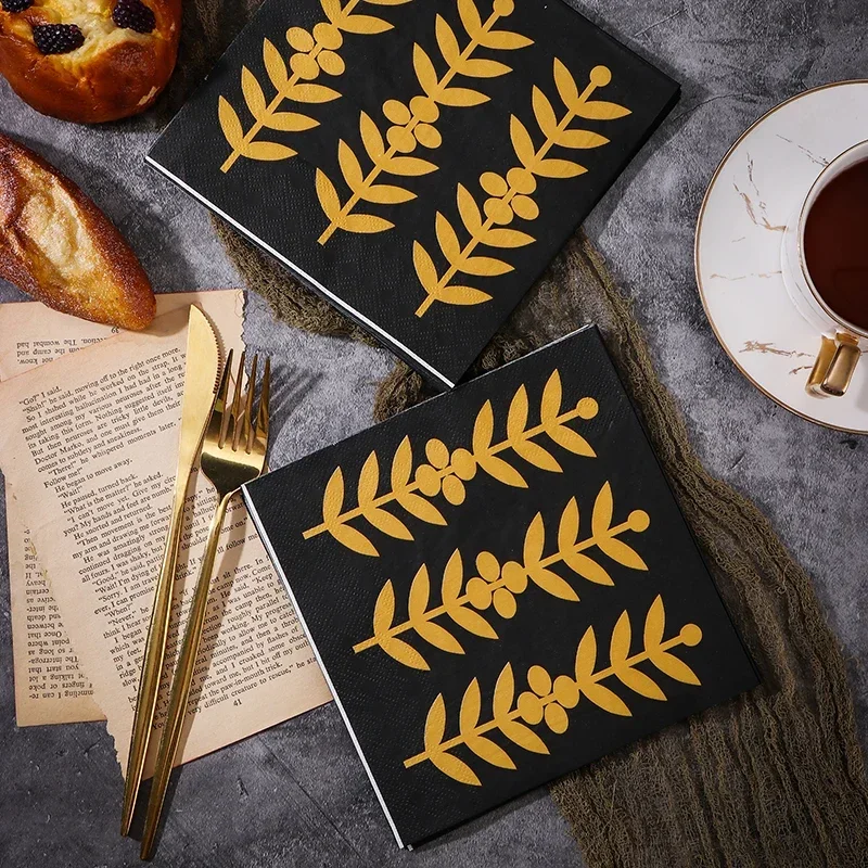 New Colorful Printing Napkin Paper Tissue Paper Napkin Wedding Decoration Pure Wood Pulp Golden Wheat 20 Pieces Foodgrade
