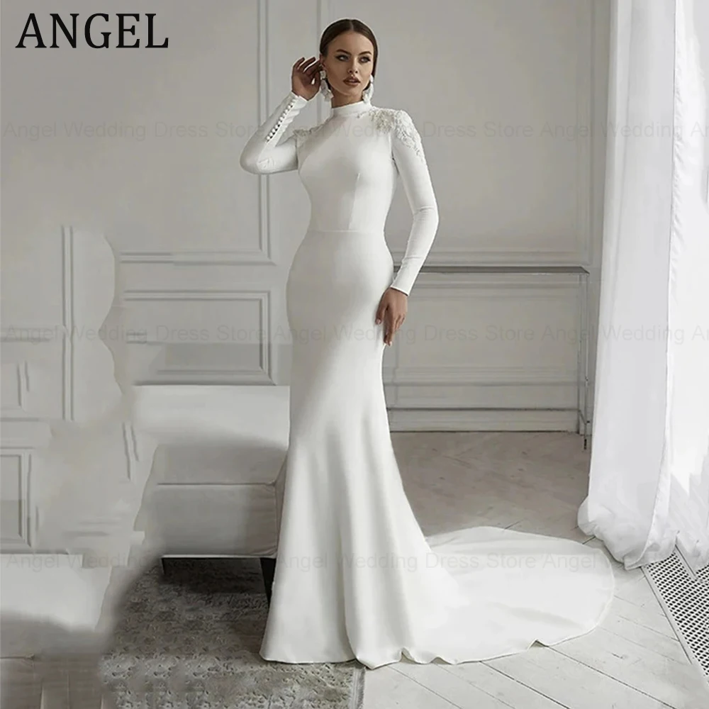 

ANGEL Fashion Bridal Dresses Long Sleeve Muslim Princess Wedding Gowns Mermaid Formal Beach Party Vestidos De Novia Robe فستان