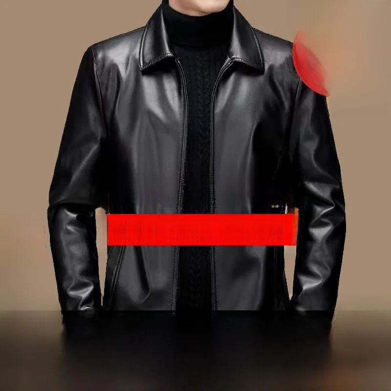 Men's Leather Jacket Thickened Genuine Leather Coat Slim Fit Business Casual Style Winter Warm Fashion City Middle-aged And E...