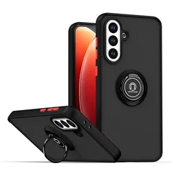 Enhanced Armor Matte Shockproof Case with Magnetic Ring Stand for Galaxy M34 5G (Black Red)