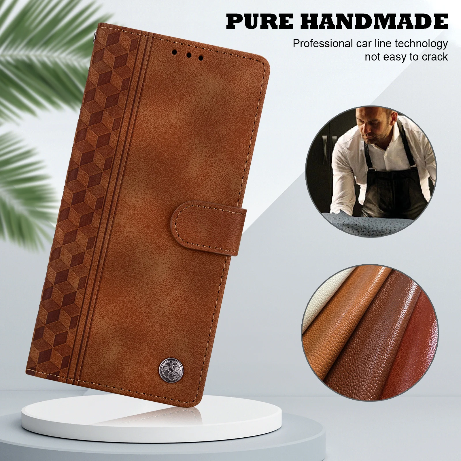 Embossed Solid Color Magnetic Flap Leather Wallet Case