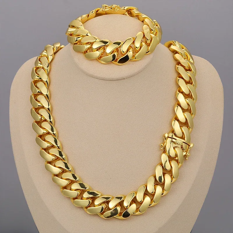 

Grimal 20mm 18K Real Gold Plated Custom Solid Cuban Miami Cuban Link Chain Necklace For Men
