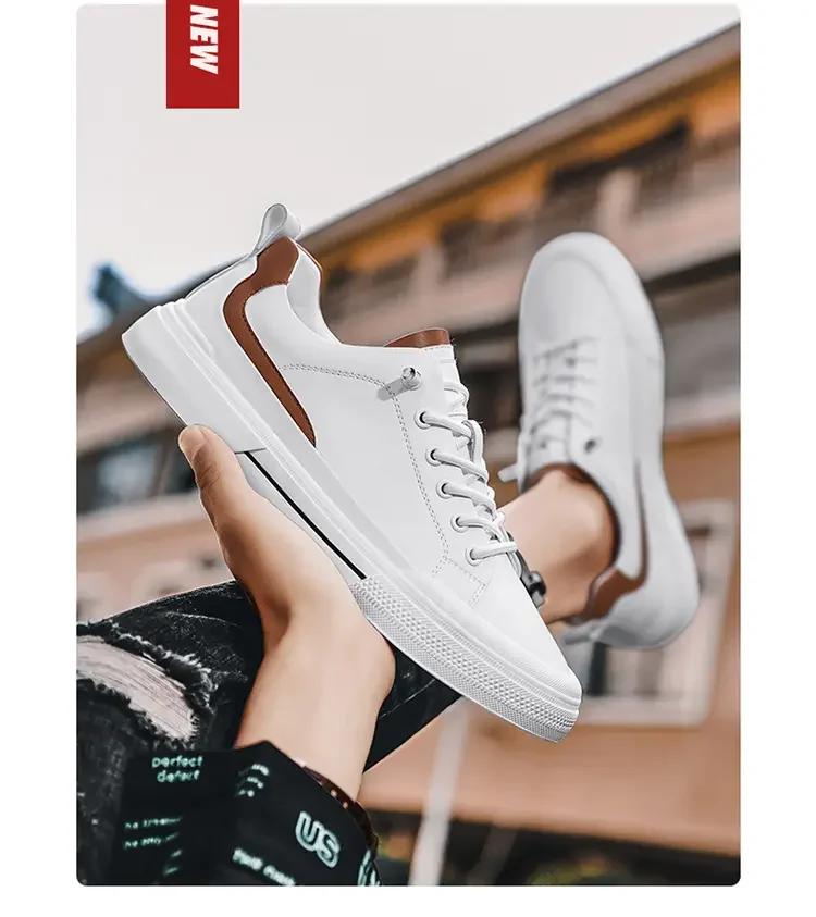 

Men's Spring Autumn Leather Casual Sports Shoes Soft Bottom Anti-Skid Comfortable Breathabl Color Matching Casual Boad Shoes