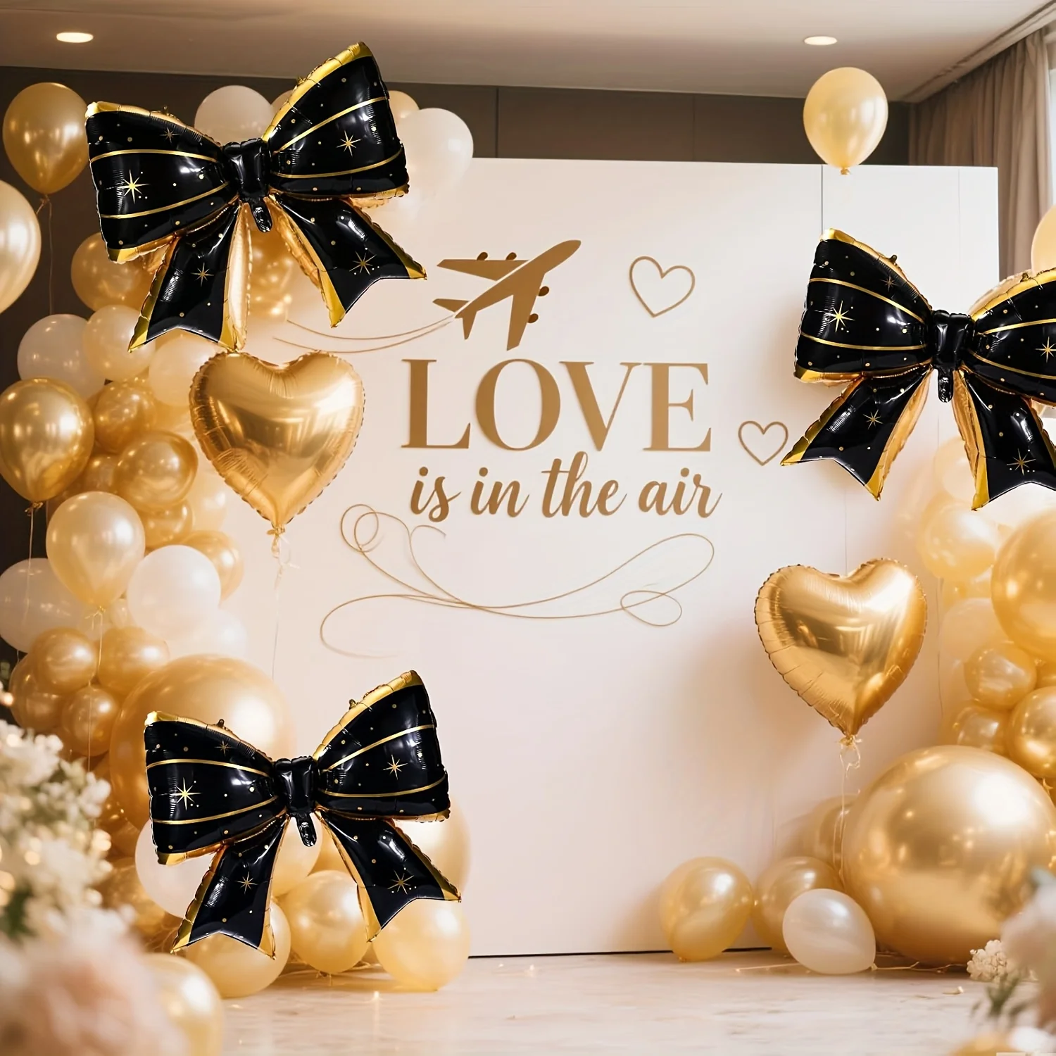 2 Stück schwarze und goldene Fliege-Ballons, perfekt für Hochzeitsdekorationen, Neujahr, Abschlussfeiern, Geburtstage und Vatertag – Detail 7