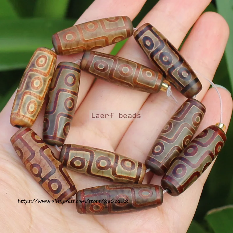 1piece , Natural Agate Around 10x30mm Red Brown Ancient Tibet Dzi Agate Beads , For DIY Jewelry Making !