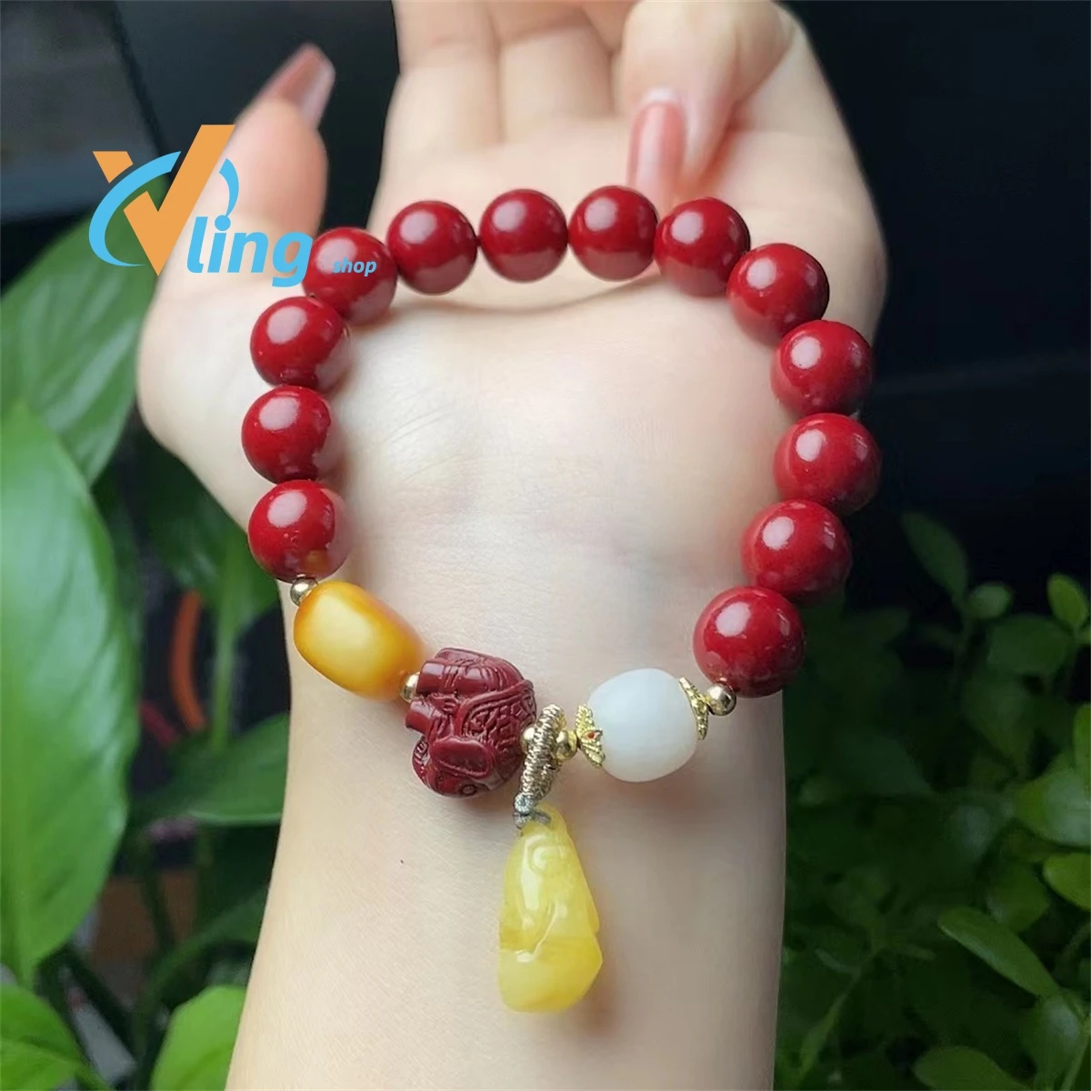 Natural Raw Ore Cinnabar Purple Gold Bracelet New 8mm Three-Circle Four-Circle Diy  AmuletLifeyearGift Charm Retro Simple  Women