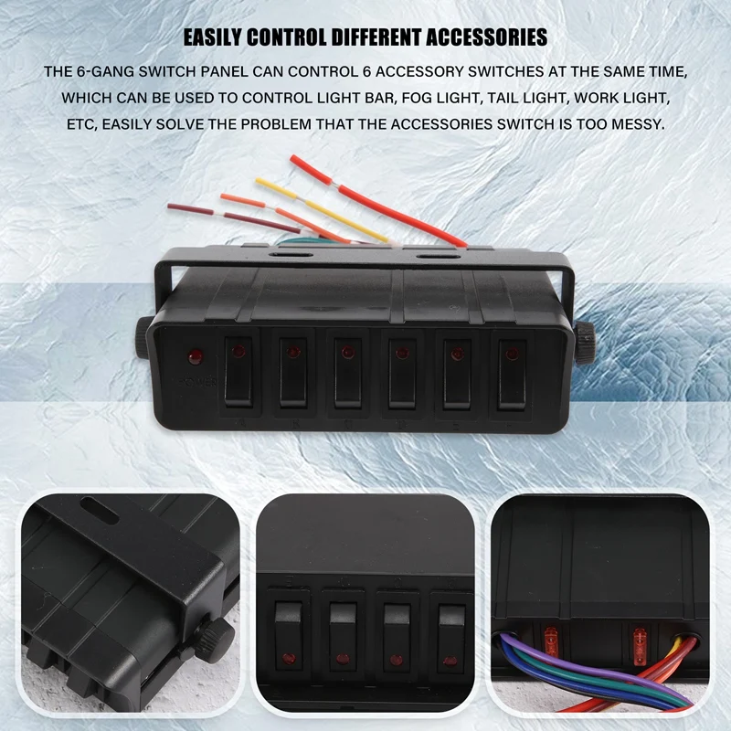 LED 조명 장착 로커 스위치 박스, 자동차 보트 해양 SUV용 스위치 패널, 6 갱, 12-24V, 80A