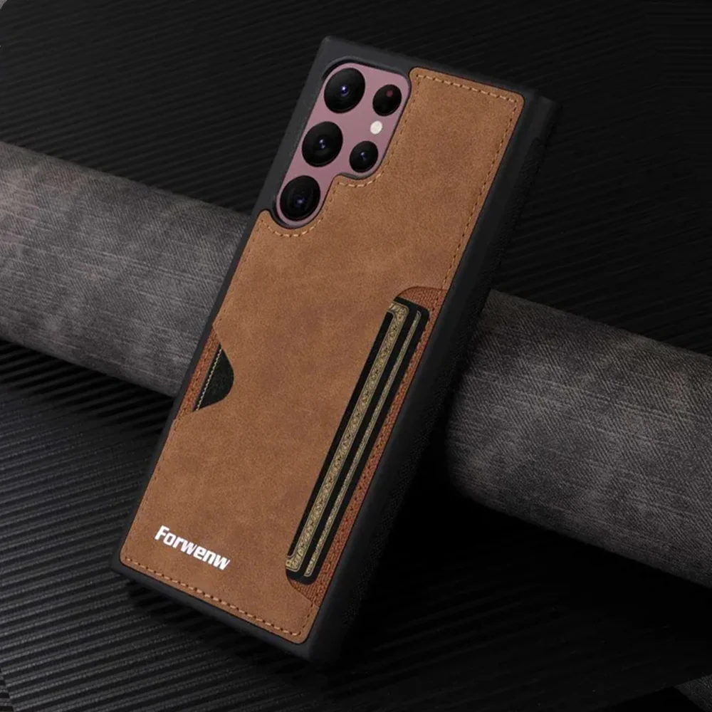 Vintage-Style PU Leather Wallet Phone Case with Card Holder