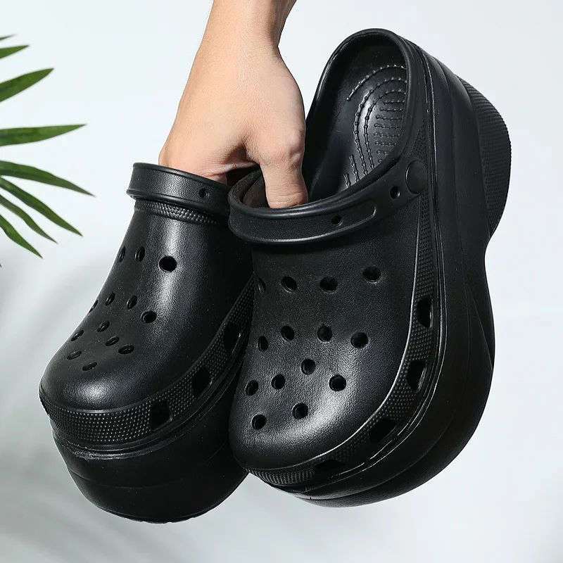 

Casual Versatile Outdoor Beach Slippers Heel Heel Heightened Breathable Hole Sandals Large Size Women's High Heel Sandals
