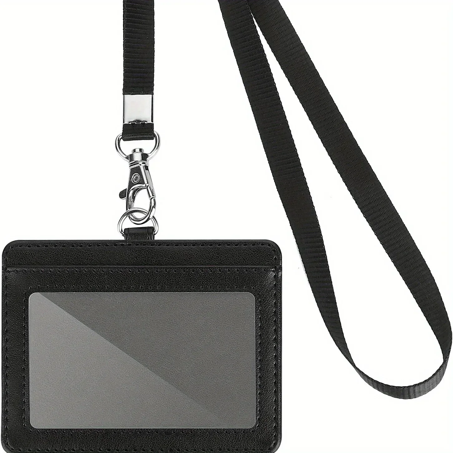Unisex Black ID and Credit Card Holder with Neck Lanyard Strap