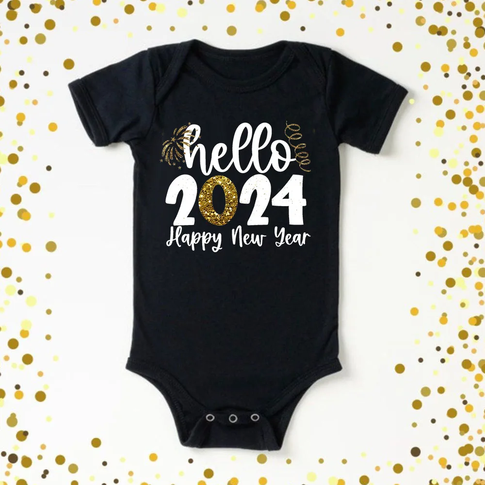 

Hello 2024 Printed Baby Bodysuit Infant Romper New Year Toddler Short Sleeve Jumpsuit Boys Girls Clothes Newbron Shower Present