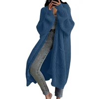 Women's Fashionable Solid Color Long Sleeved Knee Length Knitted Cardigan Fashion Lazy Trend Casual Warm Loose Outwear - Image 4