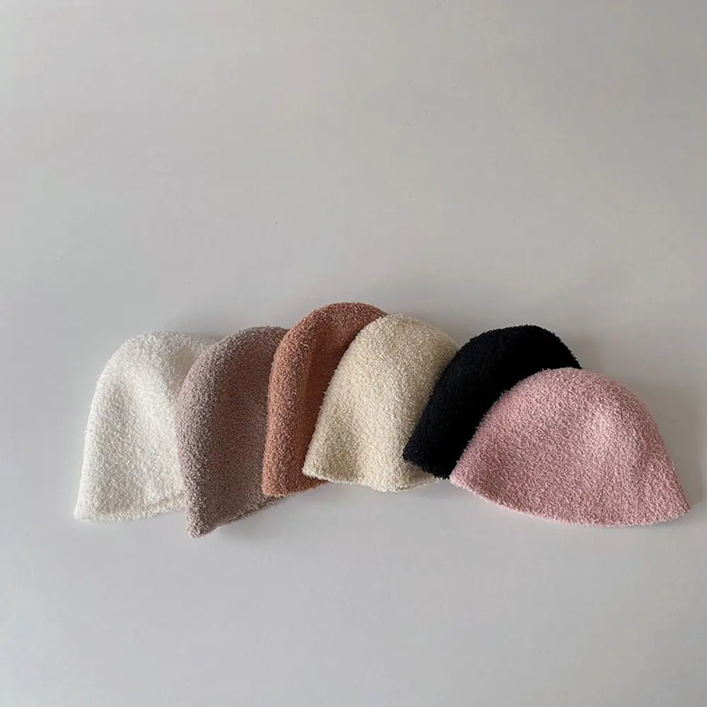 

Solid Color Girls Fisherman Hat Soft Autumn Winter Keep Warm Girl Basin Caps Preppy Style Round Dome Cap Girls