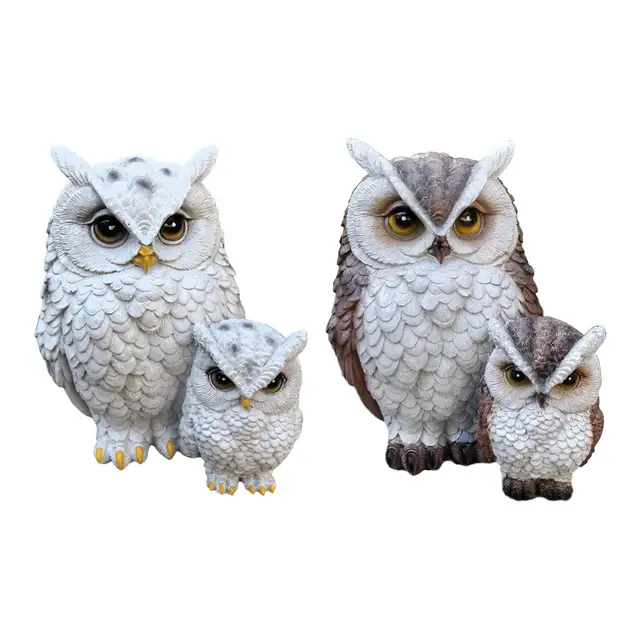 Owl Statue Animal Bird Sculpture Miniature Decorative Ornament Resin Figurine Garden Decoration for Backyard Patio Flowerpot