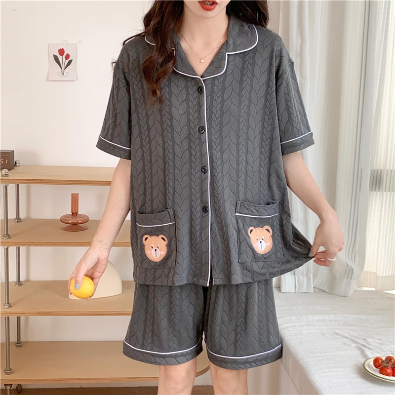 Korean Pajamas Set for Women Summer Loungewear Sleepwear Girls Sweet Lapel  Pyjama Kawaii Printed Pijamas Japanese Home Suit - AliExpress