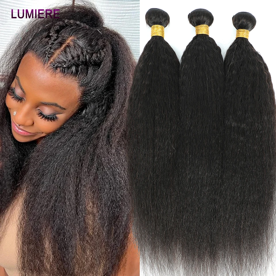 Kinky Straight Human Hair Bundles 32 40 Inch Remy Hair Extensions For Women Thick Yaki Straight Human Raw Hair Weave Bundles