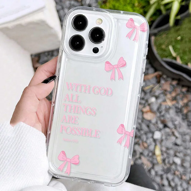 Pink Bowknot Slogan Pattern Phone Case