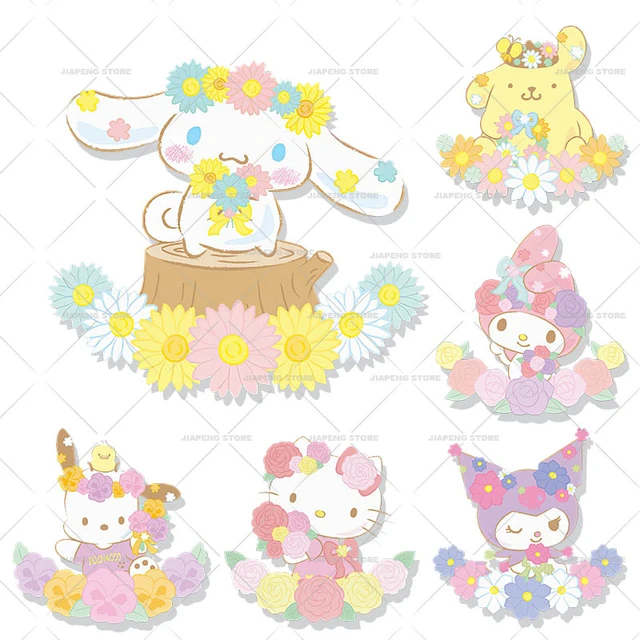 Cute Cinnamoroll Flowers Printed Stickers For Clothes Sanrio