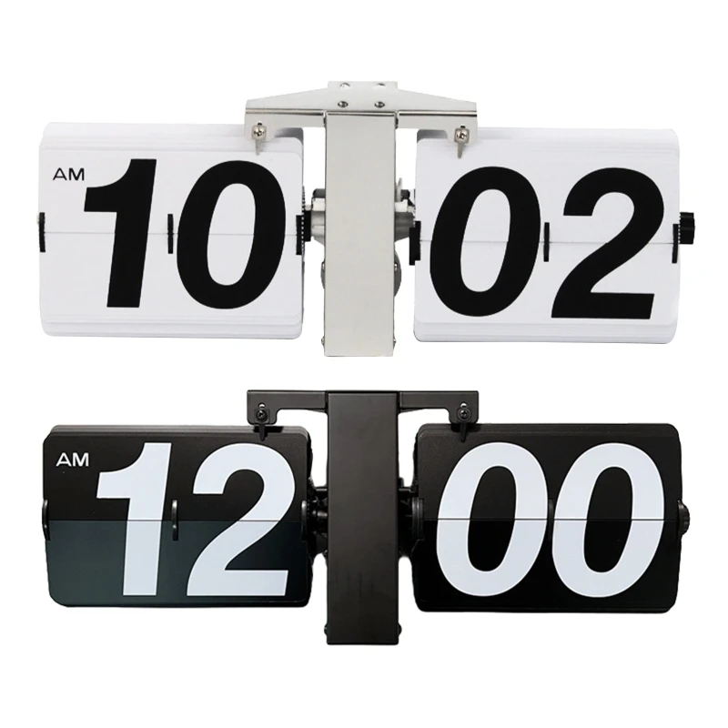 

Flip Down Digital Clock Retro Style 12 Hour AM PM Large Number Display Operated Gifts for Father Black White