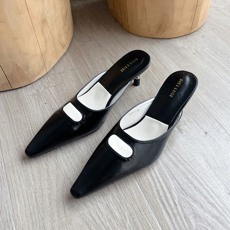 2023 Spring Women Slipper Pointed Toe Slip On Ladies Casual Mules Shoes  Shallow Elegant Thin Low Heel Dress Black Sandals - AliExpress