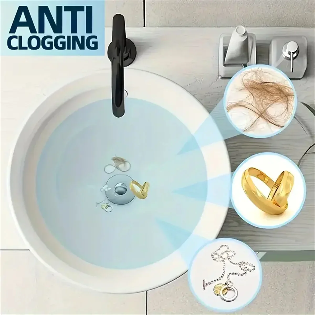 Sink Filter Universal Rebound Drain Plug with Hair Catcher Basin Pop-up Bathroom Sink Stopper Easy Push