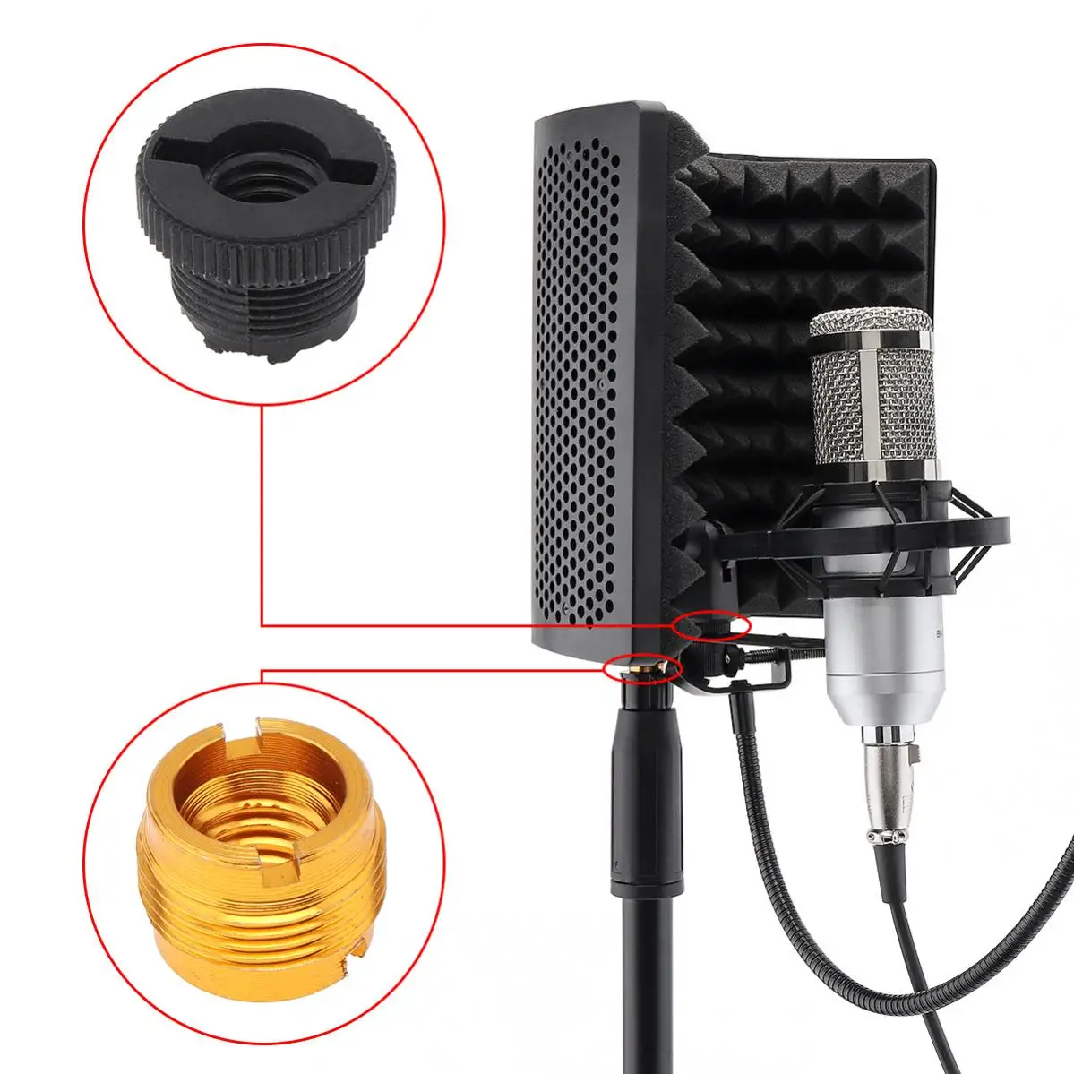 5Pcs 3/8 Female to 5/8 Male Screw Adapter Converter for Mic Stand Holder Adapter Gold Black Accessories