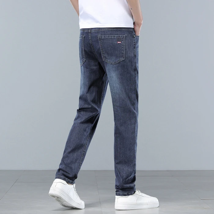  Brand Clothing Spring Summer Slim Men's Jeans Casual Breathable Cotton Fabric Stretch Denim Pants Blue Trousers Male Plus Size 4