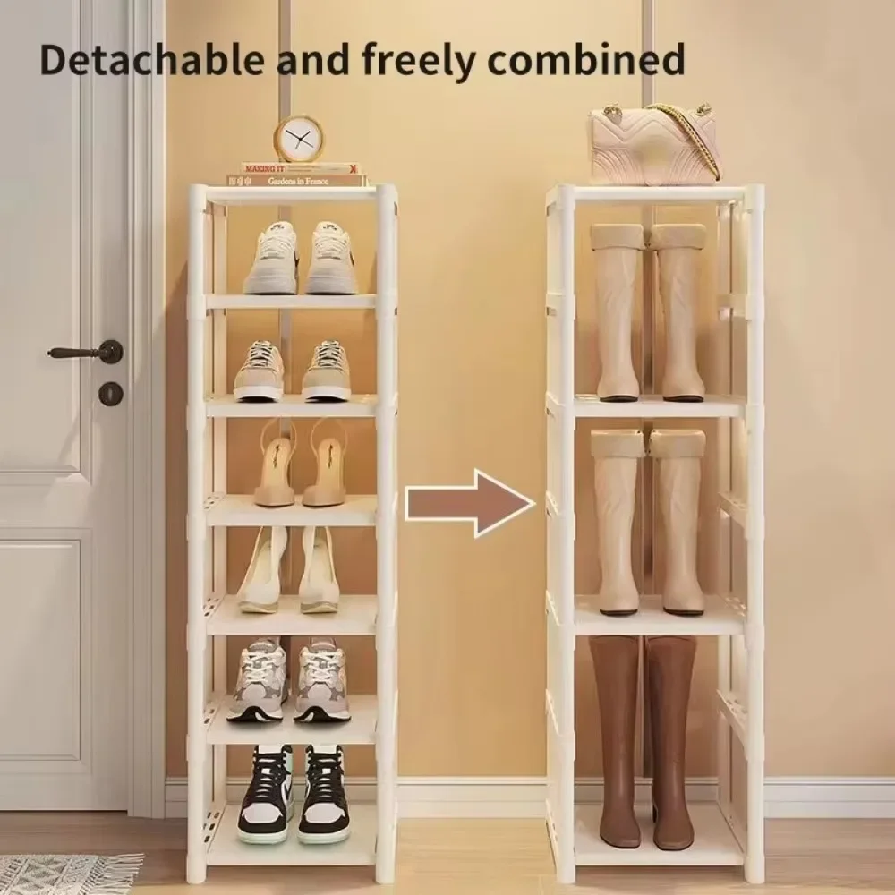 Shoe Rack 5-8 Layer Metal Multi-Layer Stackable Adjustable Simple Shoe Cabinet with Compartment Cloth for Wall Corner Entrance