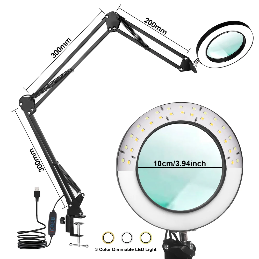 3-farbige 72LED-Lupe-Glaslampe mit 8-facher/10-facher Vergrößerung und USB-betrieben für die Elektronikreparatur, Schreibtischlampe und Präzisions-Schönheitspflege – Detail 11