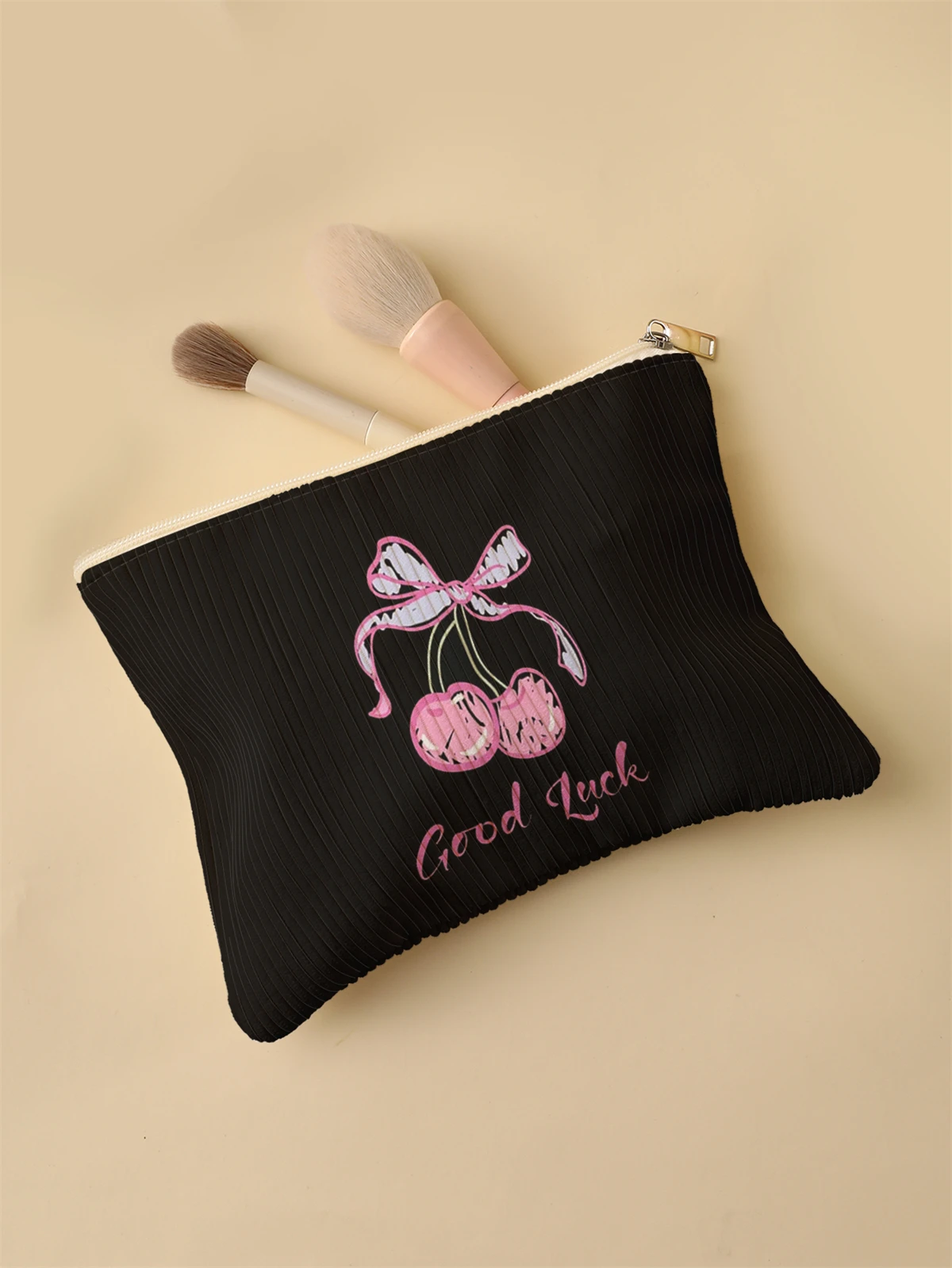 Women's Corduroy Travel Cosmetic Bag Portable Large Capacity Makeup Storage Organizer Zipper Clutch Purse Make up Bag