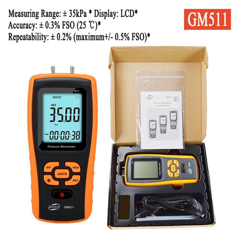 Gm511 Pressure Gauge Manometer Digital Manometer Gas Pressure