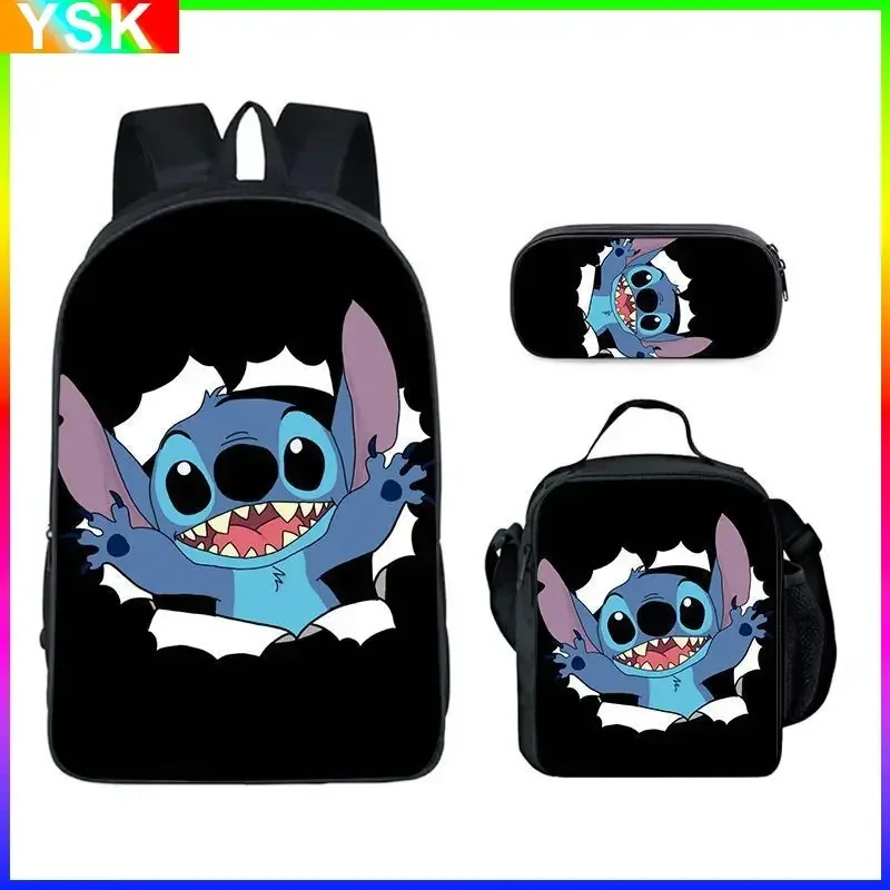 

3PC-SET MINISO Disney3D New Stitch Schoolbag Primary School Student Large Capacity Backpack Cartoon Print Pencil Bag Lunch Bag